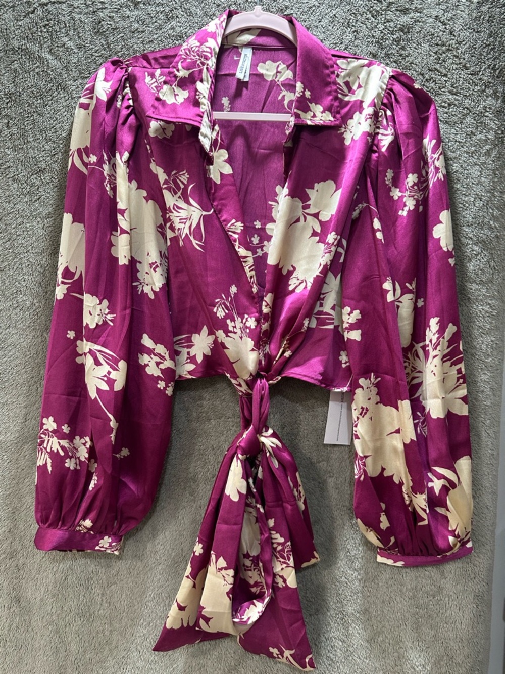Live 4 Truth Magenta and Cream Floral Tie-Front Blouse